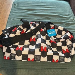 Minnie Mouse duffle bag. NWT. Black/White/Red checkered. Soft sided.